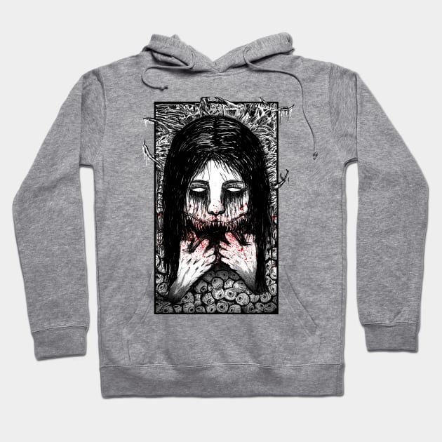 Horror Slit Mouthed (Black and White Version) Hoodie by DeathAnarchy